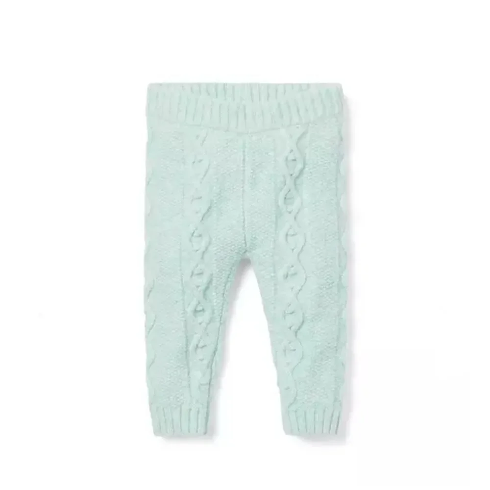 Janie and Jack Baby The Cozy Cable Knit Pant in Pastel Green Heather Size 6-12 M